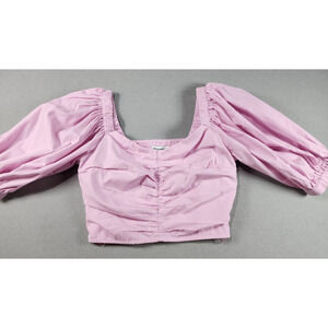 Abercrombie & Fitch Poplin Cinched Puff Sleeve Crop Top XS Coquette Peasant Pink